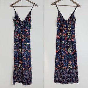 Monteau Navy Blue Floral Maxi Dress Size S